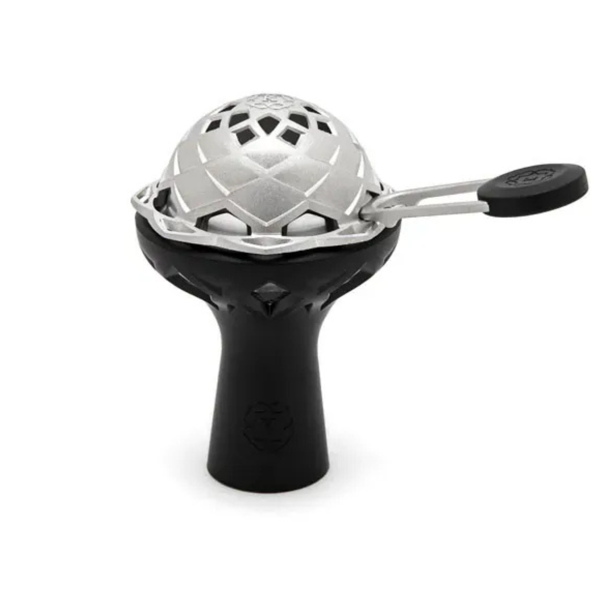 Kaloud Lotus II heat management device mounted on a black hookah bowl, showing how the device sits on top during use